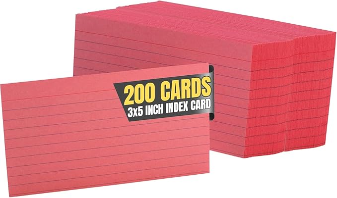 1InTheOffice Ruled Red Index Cards 3x5, Cherry Red, 200/Cards