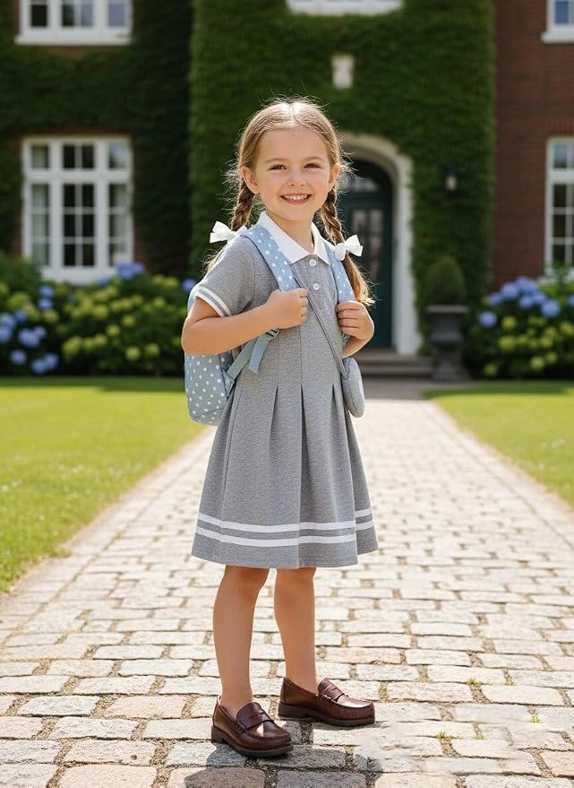 Renotemy Infant Baby Girl Dress Toddler Girls Summer Clothes School Outfits Cotton Short Sleeve Polo Dresses with Bag 12M-5T