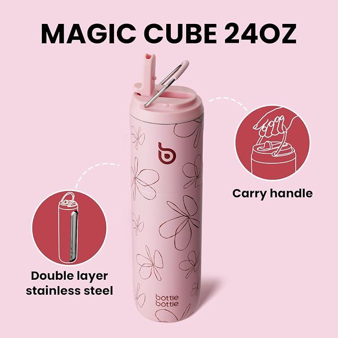 BOTTLE BOTTLE Insulated Water Bottle 24oz with Straw Lid and Handle Sports | for Travel Gym school,Stainless Steel Water Bottles,Double-Wall,Vacuum Metal,Leak Proof,BPA-Free