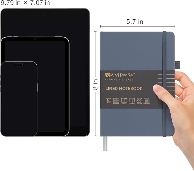 &And Per Se Lined Notebooks Bulk 5-Pack, A5 Hardcover Journal, 160 Pages 100gsm Thick Paper, Classroom Supplies for Students, Teachers, College Ruled Notebooks for School Office (Dark Blue)