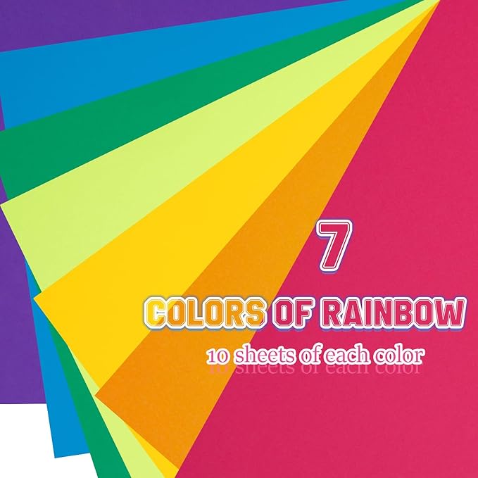 Construction Paper 9x12 in,70 Sheets,Set of 7 Colors Classic Rainbow 178GSM/65LB Heavyweight Construction Paper,Crafts,Arts,School Classroom Art Supplies Assorted Colors Bulk Paper