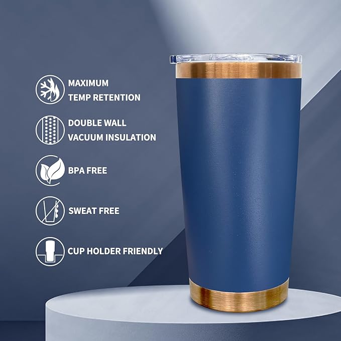 20 oz Tumbler Stainless Steel Tumbler with Lid and Straw, Double Wall Vacuum Insulated Travel Coffee Mug for Laser Engrave, Powder Coated Cup for Hot and Cold Drinks (Navy,1 pack)