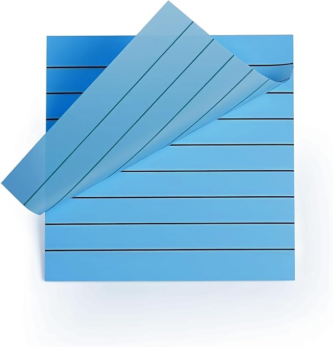 2 Pads, 100 Sheets, Clear Transparent Lined Sticky Notes 3x3 Inches, Self-Stick Notes, See Through Translucent, Easy to Post, Study Supplies, Office Products, Reusable, Waterproof, Dark Blue