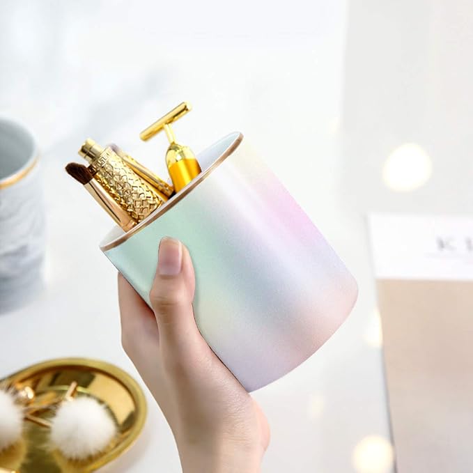 Cute Pen Holder for Desk, Pencil Cup Holder Desktop Stationery Makeup Brush Organizer Decor for Teen Girls Durable Ceramic Desk Organizer for Office, Classroom, Home, Colorful