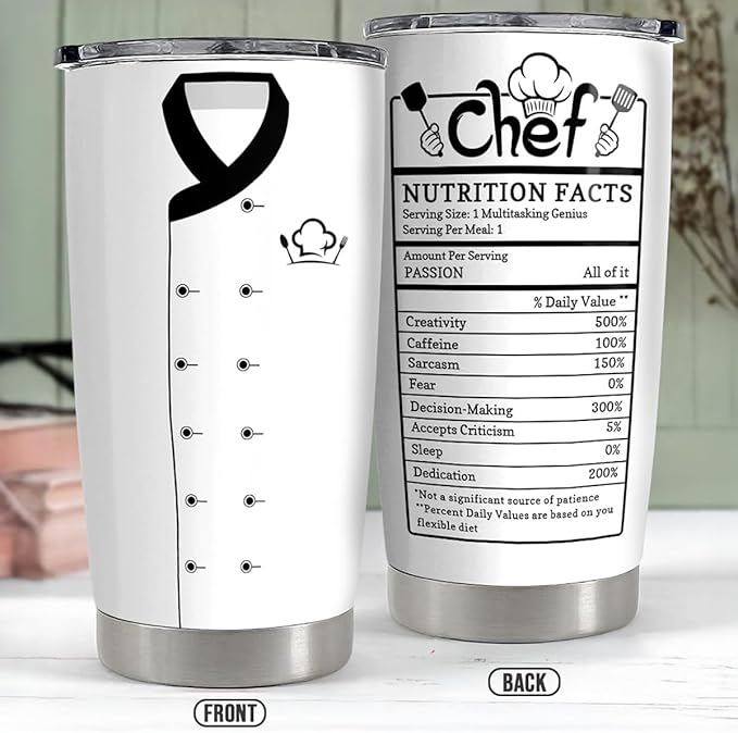Chef Tumbler 20oz Stainless Steel Insulated Tumblers Coffee Travel Mug Cup Chefs Gifts for Birthday, Christmas, Cook Lovers