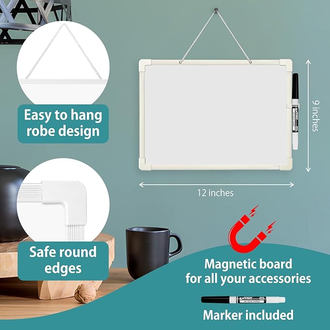 Small White Board 9X12, Small Dry Erase Board Magnetic with Marker, 2 Pack Whiteboard Dry Erase Double Sided MIni Whiteboard, Lapboard Ideal for Homeschool, Office, Classroom White Boards for Kids