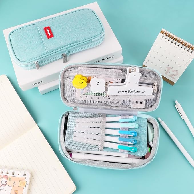 iSuperb Foldable Pencil Case Zipper Big Capacity Aesthetic Canvas Pencil Pouch Compartments Stationery Organizers Pen Bag for Kids Girls Boys Teen Child Student School Supplies Makeup Bags (Green)