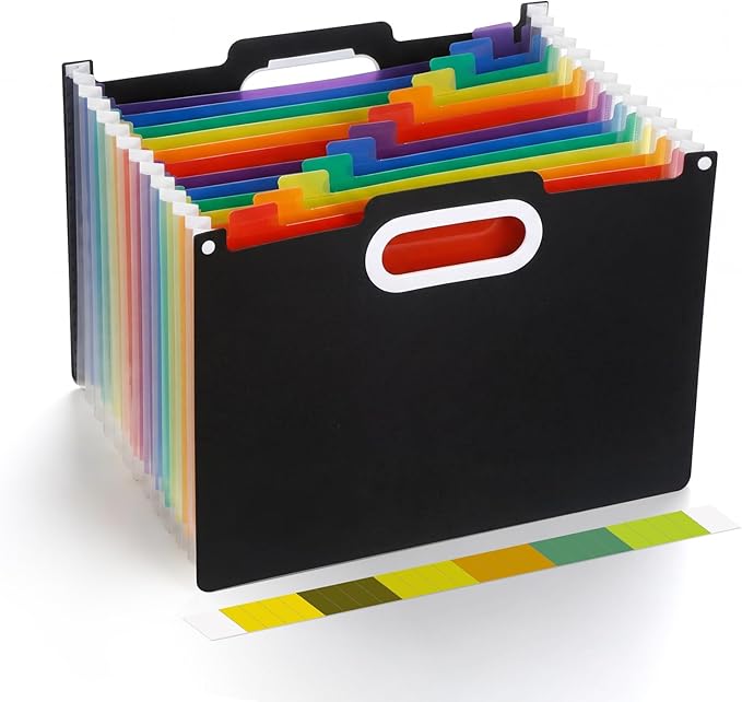 Comix Expanding File Folder, 13 Pockets Accordion File Organizer, Letter/A4 Size Document Organizer for Home Office School, Black