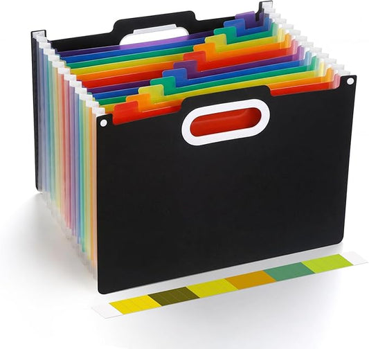 Comix Expanding File Folder, 13 Pockets Accordion File Organizer, Letter/A4 Size Document Organizer for Home Office School, Black