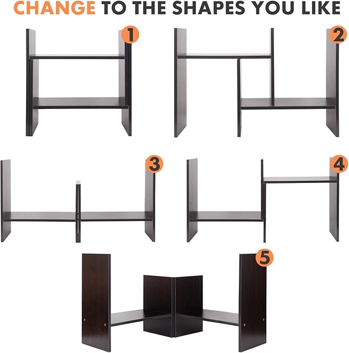ShellKingdom Desk Shelf Organizer, H-Shaped Desktop Shelves, Adjustable Desktop Corner Shelf, Bookshelf Storage Rack and Cubicle Decor for Desk, Tabletop, School, Office, Dorm Desk Organizer - Black