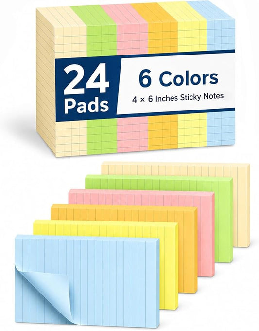 Mr. Pen- Lined Sticky Notes, 4" x 6", 24 Pads, 45 Sheets/Pad