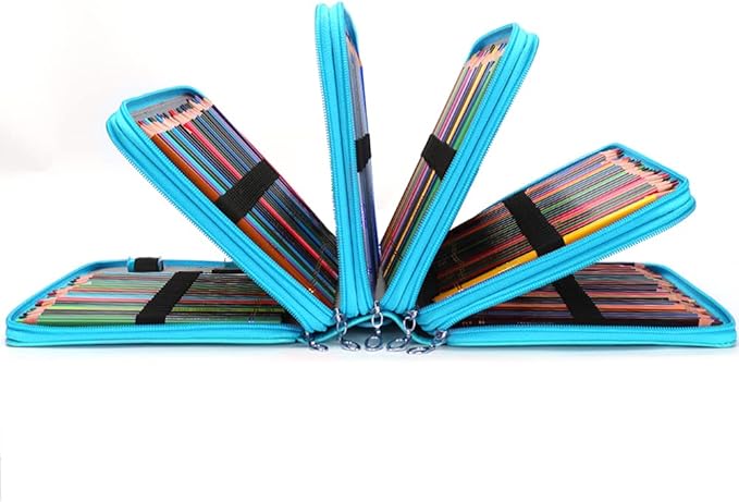 Vomgomfom 252 Slots Pencil Bag, 5-Layer Zipper Art Supply Organizer, PU Leather Portable Colored Pencil Case with Handle for 252 Watercolor Pens, Gel Pens (Green)