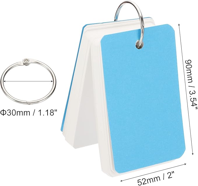 PATIKIL Blank Index Cards with Ring, 1000Pcs Blank Flash Card 3.5x2" Study Note Cardstock for Memory Learning Studying Office Supplies, Blue White