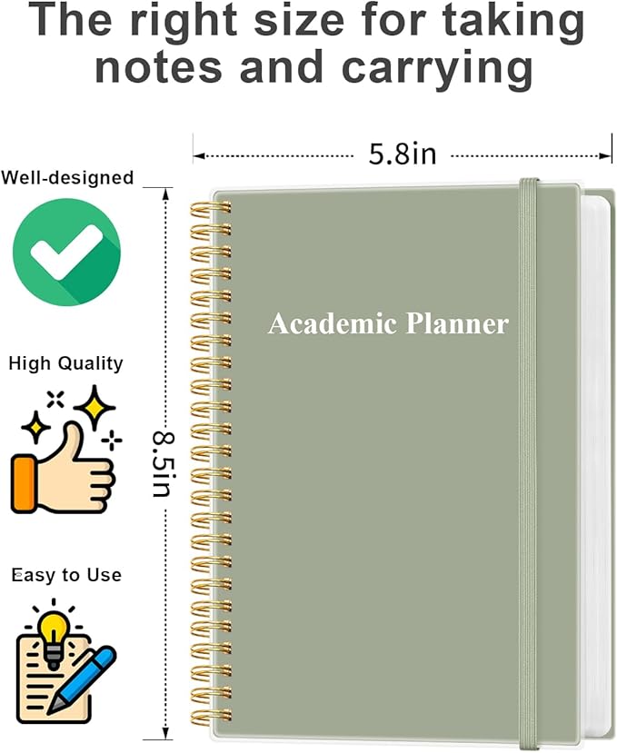 Academic Planner for 2026-2027 or Anytime - Undated Weekly Student Planner For Homeschool, High School, College & Nursing Students, 200 Pages, 5.8" x 8.5", Green