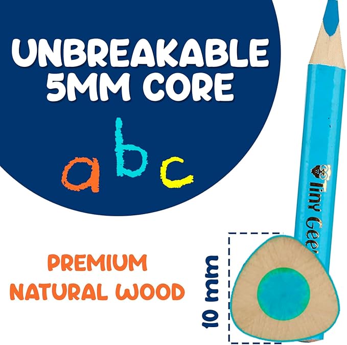TinyGeeks Jumbo Pencils - NEW -12 Triangle Short Colored Pencils for Kids and Rainbow Pencil + Sharpener - Perfect for Preschool, Toddlers and Beginners + Recommended by Teachers & Experts