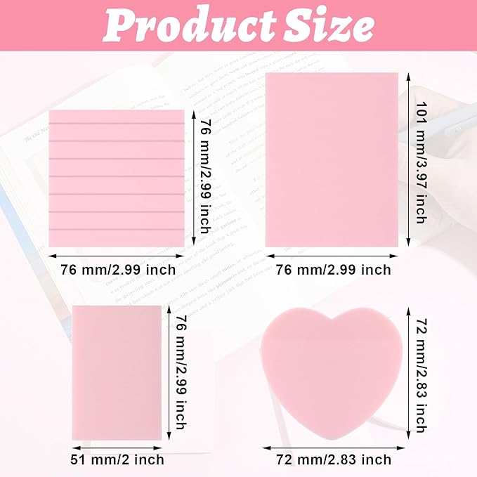 5 Pack Mixed Shape Transparent Sticky Notes, 250 Sheets Glitter Pastel Color Waterproof Index Sticker Book Tabs Soft PET Marker Memo Pad for Annotating Home School Office
