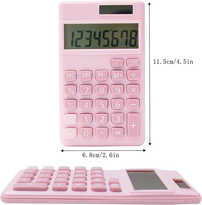 Basic Standard Calculators Small Digital Desktop Calculator with 8-Digit LCD Display, Battery Solar Power Smart Calculator Pocket Size for Kids for Home School (Pink Blue 2pcs)