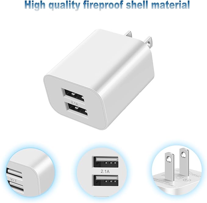USB Wall Charger Block 2Pack Dual Port Cube Plug Power Charging Adapter Brick for Apple,for iPhone 16/17/Air/15/14/13/12/XS Max/XR/X/8/8 Plus/7/6,foriPad Mini/Air,for Samsung,for Kindle Fire,for LG