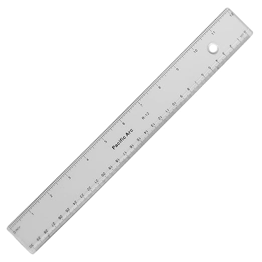 Pacific Arc 12 Inch Ruler Clear Plastic, Graduations in Inches and Centimeters
