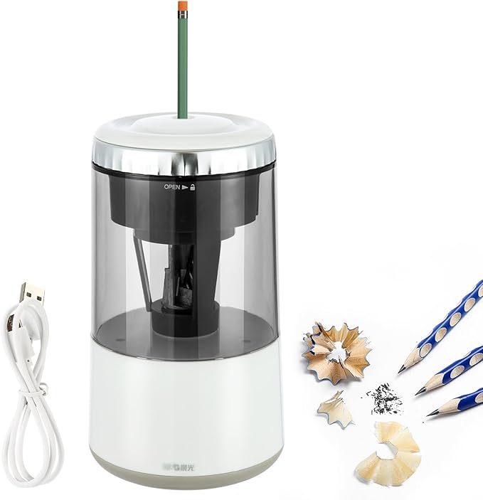 M&G White Electric Pencil Sharpener, Portable Automatic Pencil Sharpener for Colored Pencils, Auto Stop,Fully Automatic Sharp & Fast, USB Operated for 7-8mm Pencils for Kids, School, Office, Home