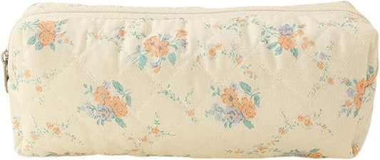Cute Mini Quilted Makeup Bag for Women Travel Cosmetic Bags Lightweight Coquette Aesthetic Floral Toiletry Organizer Case (Floral#02)