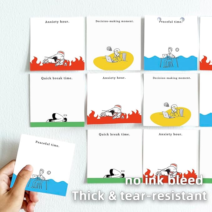 Funny Emo Mood 4 Pads / 200 Sheets 3x3 inch Sticky Notes Set, Vintage Memo Pads with High-Adhesive, Post Reusable Tearable it Notes for Journal Planners Office School Home, Bulk Retro Stationery Gift