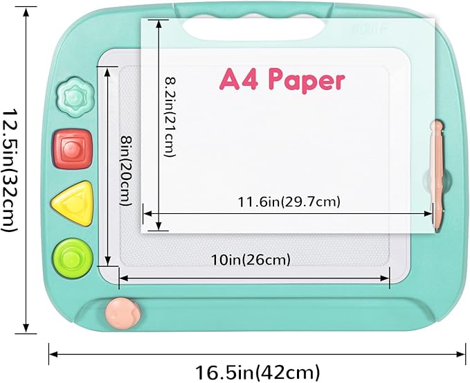 SGILE Toddler Toys for Kids, Large Magnetic Drawing Board for Birthday Gift, Toys for 1 2 3 4 Year Old Girls Boys, Etch & Sketch Pad with 4 Stamps, Learning and Educational, 16 ×13 in, Green