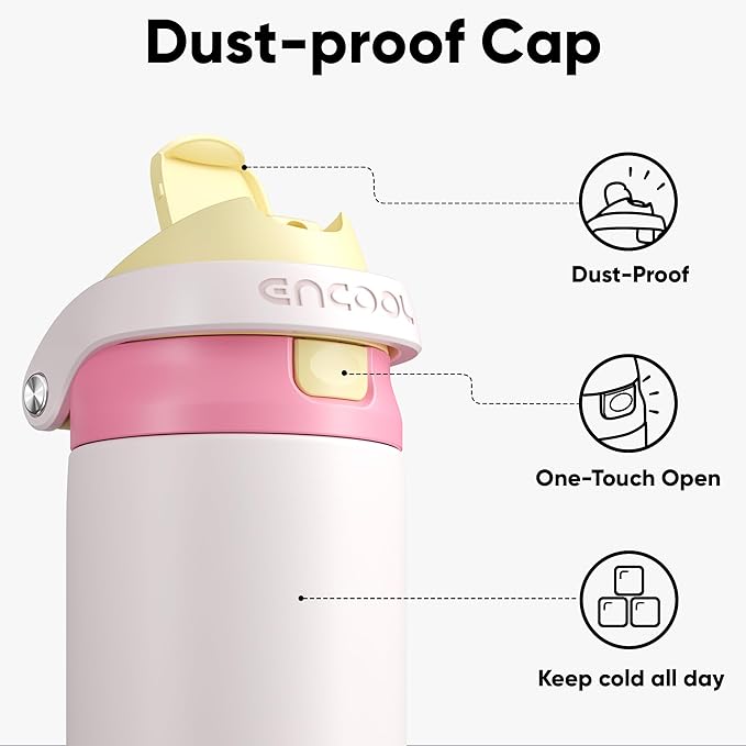 ENCOOL Leakproof Insulated Water Bottle with Straw Dual-Sip Water Bottle Bag-Safe Design for Work, Commute & Gym – Keeps Drinks Cold All Day, 32 oz, Butter Rose