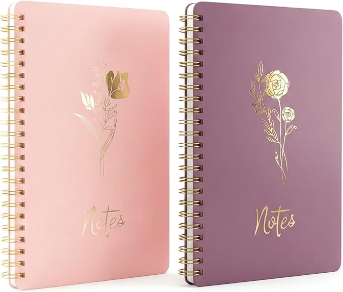 Bible Journal for Women - 2 Pack Pink & Purple A5 Spiral Notebook (5.7" x 8.3") | Christian Notebook for Bible Study, Sermon Notes & Prayer Journaling | Aesthetic School Supplies with Gold Foil Design
