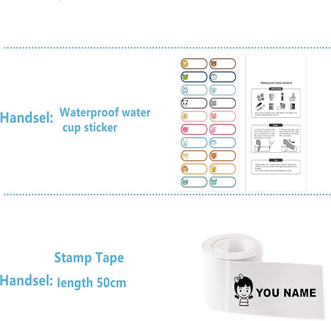 Cstmname Name Stamp for Clothing Kids, Waterproof, Double Sided Custom Name Stampfor Kids Clothes (White + Black Ink)