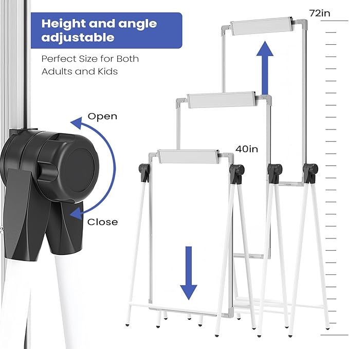 Large Double Sided White Board with Stands, 40" x 28" A-Stand Dry Erase Board Easel, Portable Flip Chart Easel with Height Adjustable Design for Home, School, Office