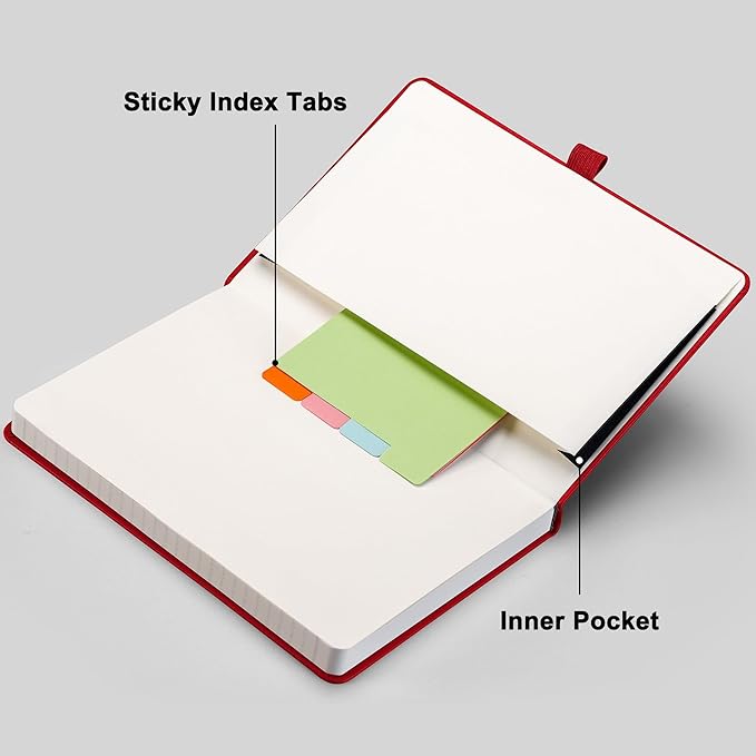 RETTACY Lined Journal Notebook, 192 Numbered Pages, A5 Medium Size (5.7'' x 8.3''), for Men & Women, Journaling, Writing, Work & Office, Leather Hardcover, 100 GSM Thick Paper (Red)