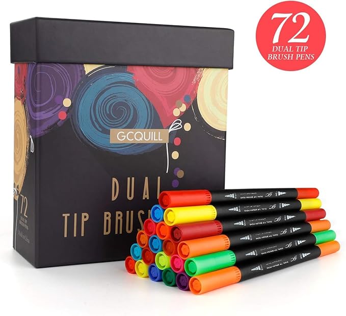 72 Colors Dual Tip Brush Pen Markers Set | Flexible Brush & Fine Point Art Markers for Adult Coloring, Calligraphy, Hand Lettering，Illustration, Sketching | Gift Box