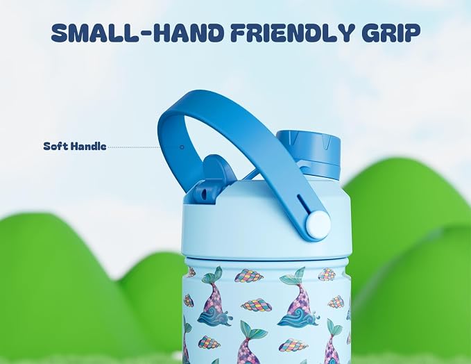 18 oz Kids Insulated Mermaid Water Bottle for School: 2-in-1 Straw Spout Lid, Leakproof, BPA-Free, Keep Cold 24H, Reusable Stainless Steel Cup, Birthday Gift for Girls Daughters (Splash Tails)