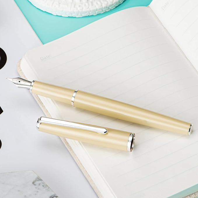 Hongdian 920S Fountain Pen Yellow Metal Office Pen, Iridium Extra Fine Nib Classic Pen with Ink Converter