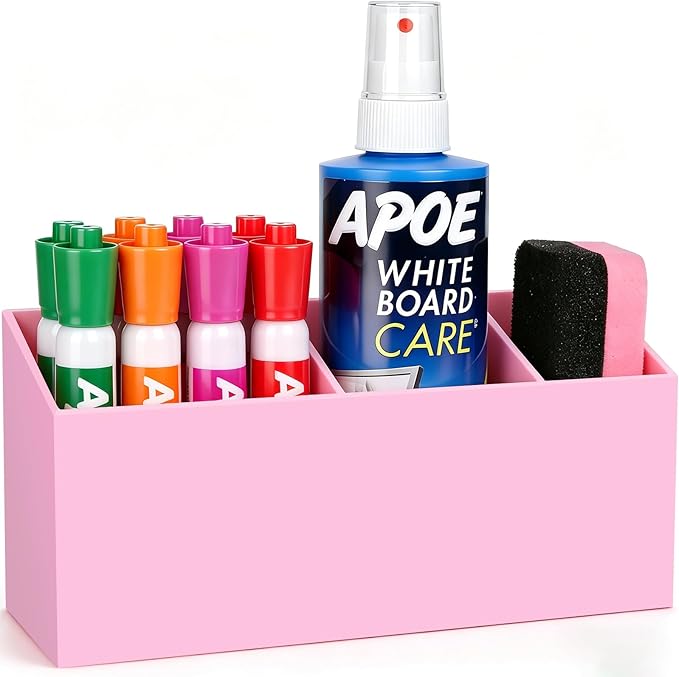Magnetic Dry Erase Marker Holder for Whiteboard, Anti-slip Magnet Pen Holder for Fridge Refrigeator, Acrylic Pencil Holder for Classroom Teacher, Office Accessories, Locker Organizer(Pink)