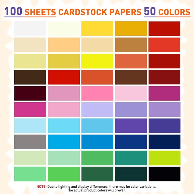 MAXECHO 8.5" X 11" Colored Cardstock Bulk 100 Assorted Sheets in 50 Colors Construction Paper Card Stock Printer Paper for DIY Crafts, Party Decorations, Cricut, 180 GSM/65 LB