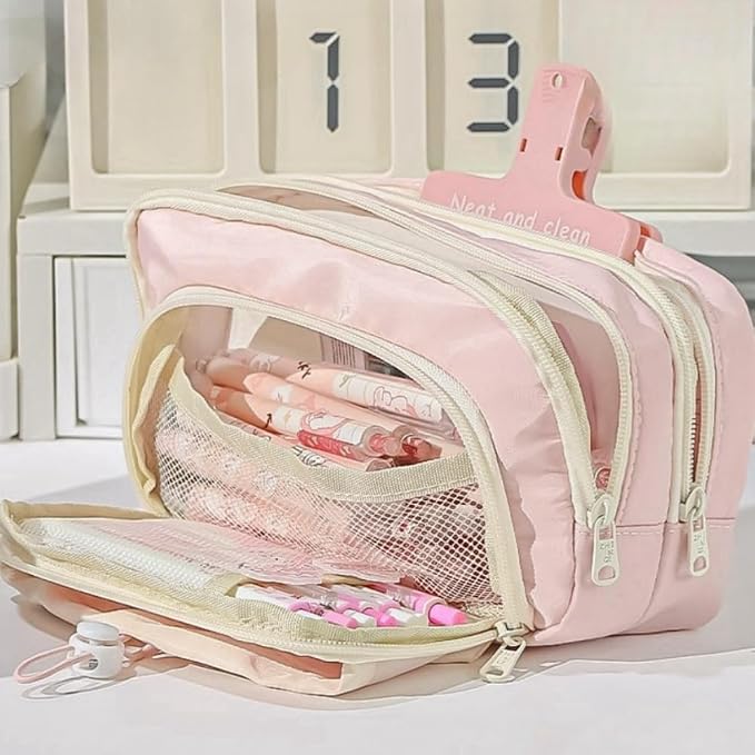 Pencil Case Big Capacity Pen Holder Large Opening Pencil Pouch Box Cute Aesthetic Drawstring Pen Case (Strawberry Pink)