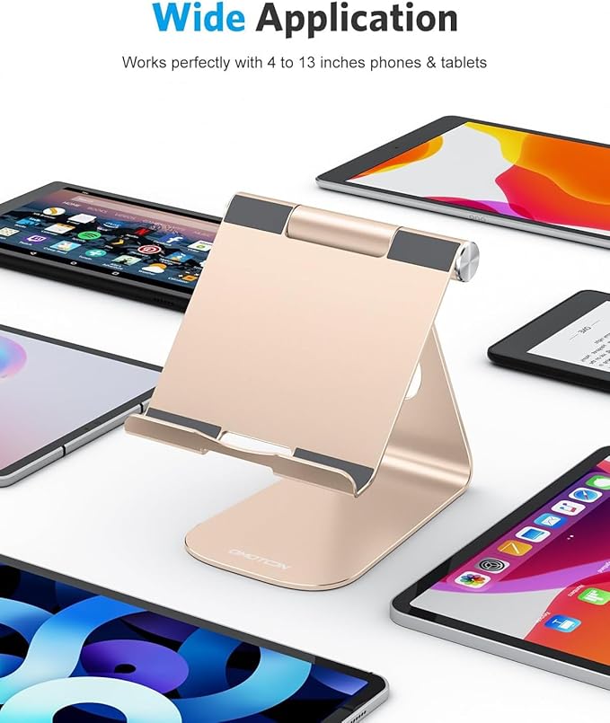 OMOTON Tablet Stand Holder Adjustable, T1 Desktop Aluminum Tablet Dock Cradle Compatible with iPad Air/Mini, iPad 10.2/9.7, iPad Pro 11/12.9, Samsung Tab and More, Gold