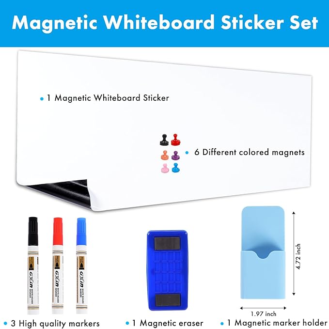 HAMIGAR Magnetic Whiteboard Contact Paper 48" x 94" Dry Erase White Board Sticker for Wall Stick on White Board Peel and Stick Wallpaper Adhesive Poster with Marker, Magnetic Eraser and Magnets