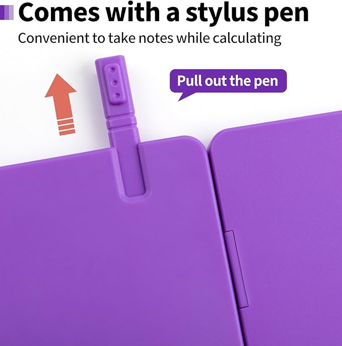 Desk Portable Basic Calculator, Small Mini Calculators with Writing Notepad and Stylus, More Lightweight and Portable, 12Digit Large Display Multi-Function for Office, Home & Financial (Purple)