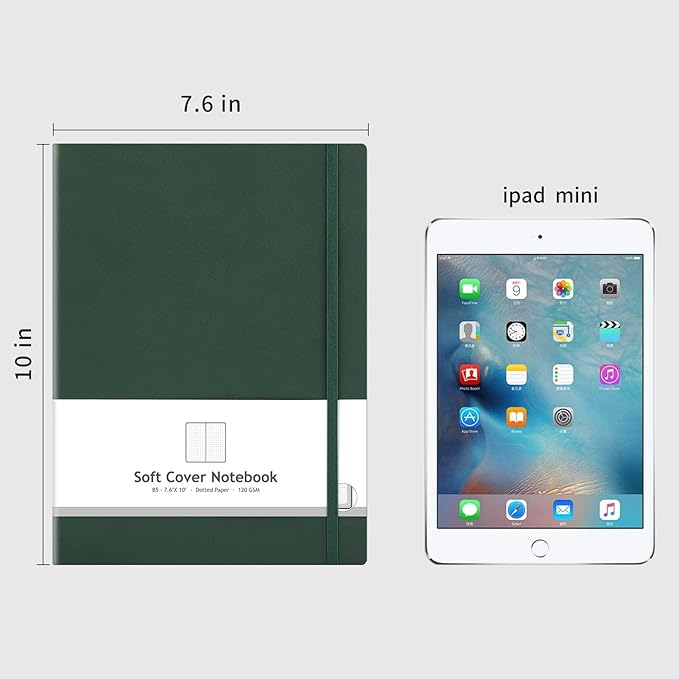 AHGXG Dotted Journal 2 Pack - B5 Large Journal Dot Grid Notebook (7.6'' X 10'') with Thick 120gsm Dot Paper, Soft Leather Cover, Total 384 Pages, Inner Pocket, Black Green