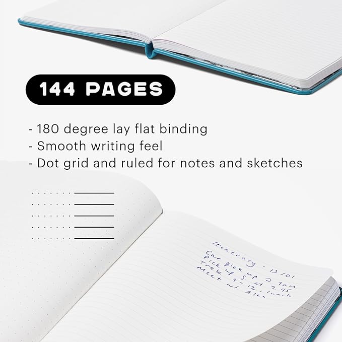 Stone Journal Explorer Notebook – A5 Waterproof Paper Field Journal, Vegan Leather Hardcover, 144 Pages Alternating Ruled & Dot Grid, Back Pocket, Weather-Resistant (Teal)