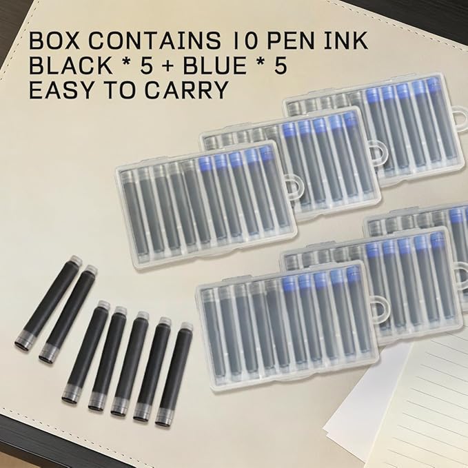 YUNCHUN 50PCS Fountain Pen Ink Refills, 2.6 mm Ink Cartridges Sets for Hongdian, Ink Pen Writing Supplies International Standard Ink Refills, Smooth Writing (Black + Blue)