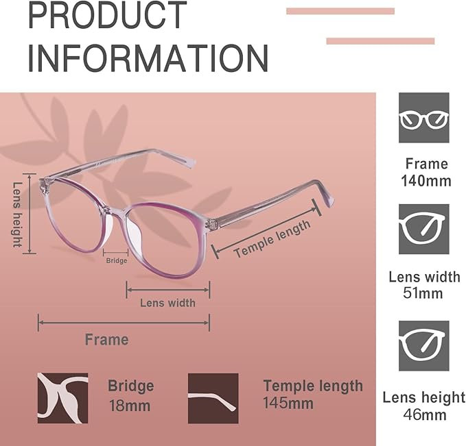 FONHCOO Stylish Blue Light Glasses Women Men Eyeglasses, TR90 Fashion Round Transparent Eye Glasses (Purple)
