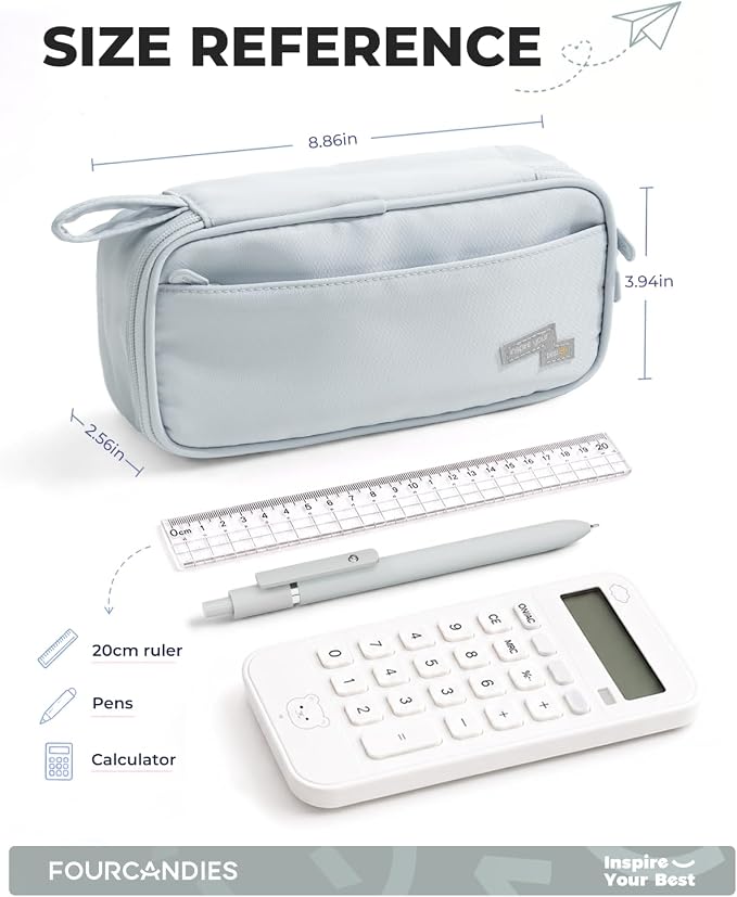 Four Candies Large Pencil Case, 5 Compartments Canvas Pen Organize | Big Capacity Pencil Pouch Bag for School Supplies, Portable Stationery Holder for Teen Girls Boy Men Women