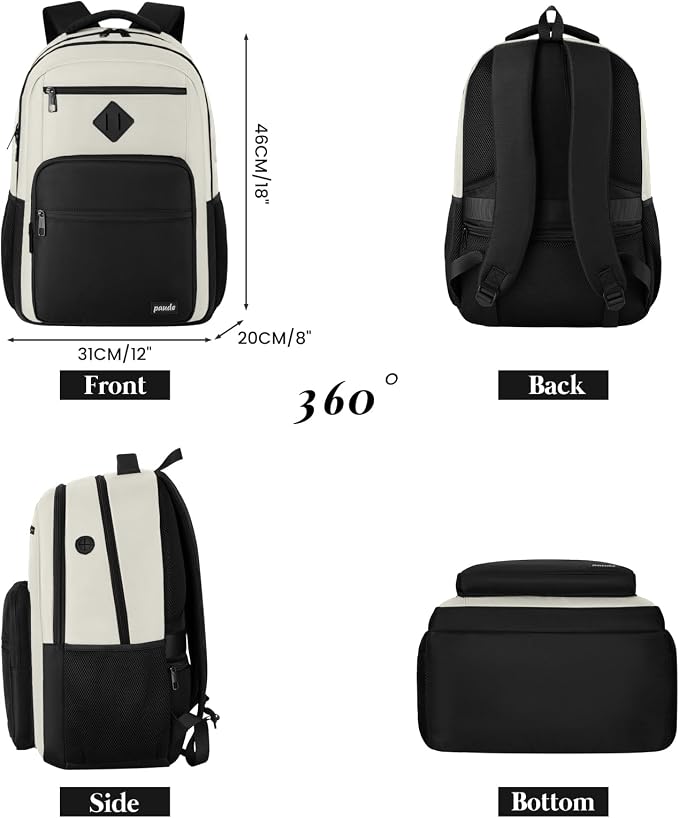 Paude Backpack Black Beige,School Backpack for Teens Adults Laptop Bookbag for High School College Students Back Pack for Work