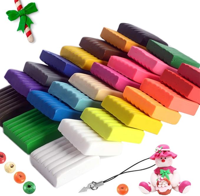 CiaraQ Polymer Clay 24 Colors Starter Kit - Oven Bake Modeling Clay for Kids & Artists, Non-Sticky DIY Clay with Sculpting Tools, Fun Gift for Children Ages 4+, 1.2 lb