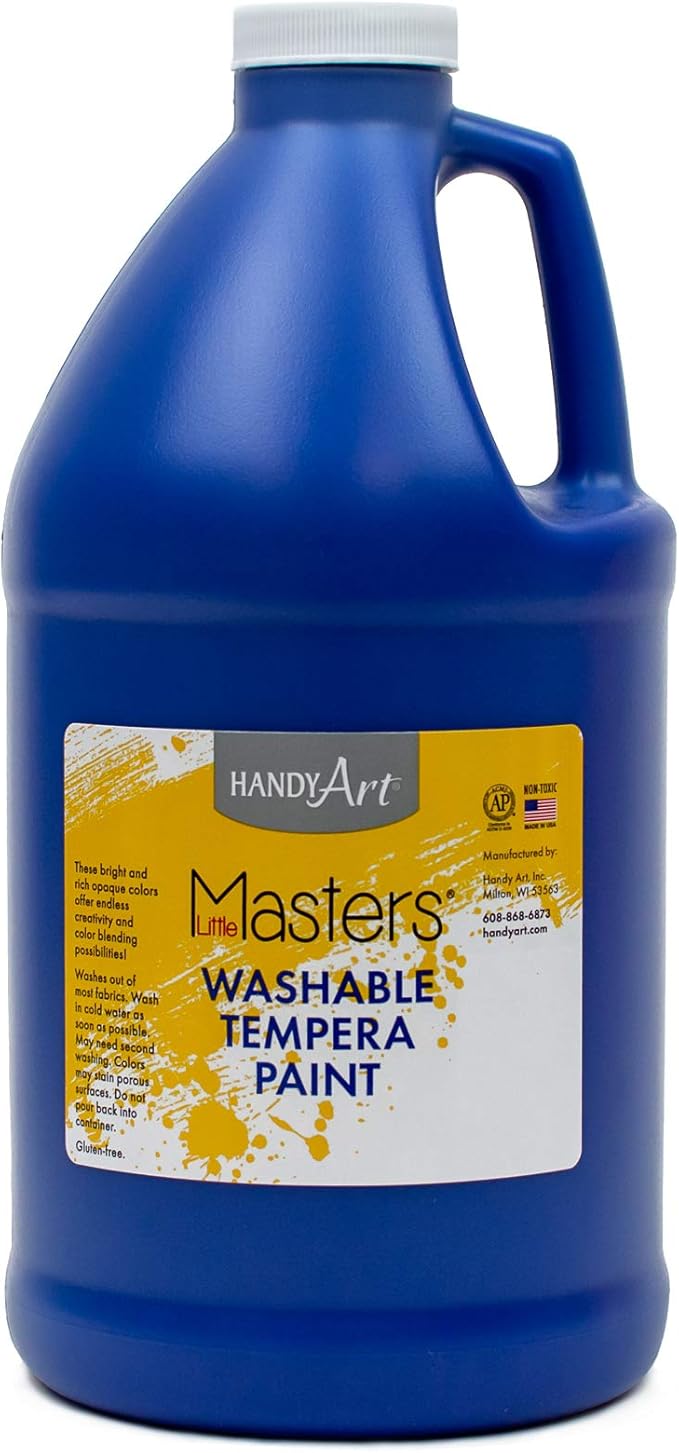 Handy Art Little Masters Washable Tempera Paint, Blue, Half Gallon 64 oz Bottle, Bright & Mixable, High Opacity, Washable Colors for Classroom, Students, Kids, Safe & Non-Toxic, Made in USA