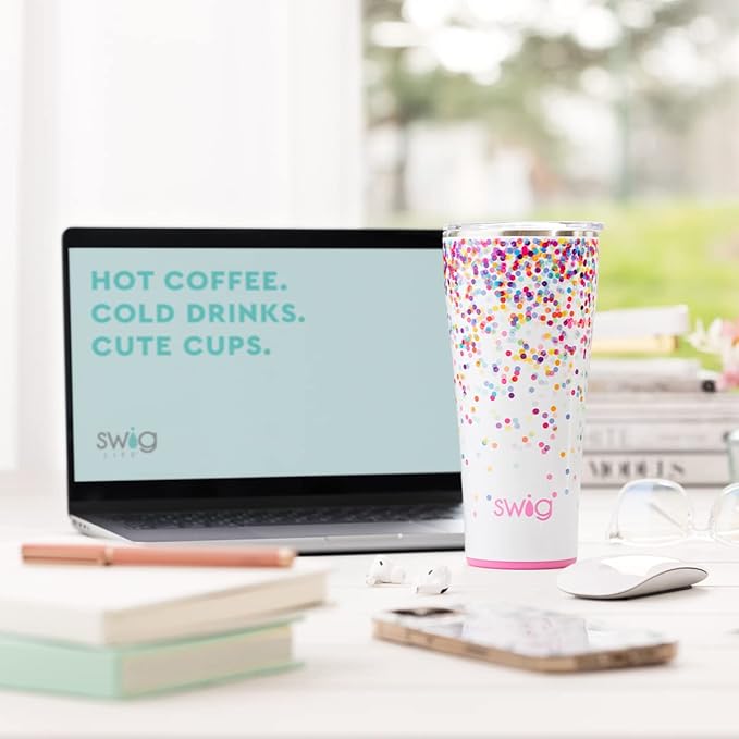 Swig Life 32oz Insulated Tumbler, Travel Coffee Tumbler with Lid, Cup Holder Friendly Travel Coffee Mug, Stainless Steel with Lid (Cloud Nine)
